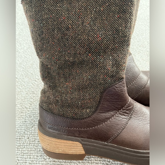 MERRELL Waterproof Haven Bluff Polar Zip Winter Boot Leather Wool Tweed Shoe 7 - Picture 3 of 12